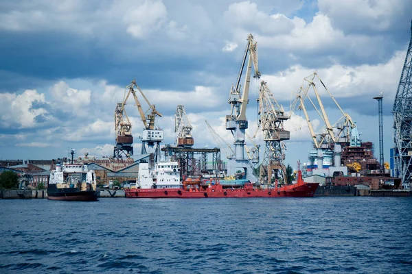 Grúas Industriales Puerto Para Descarga Buques — Foto de Stock