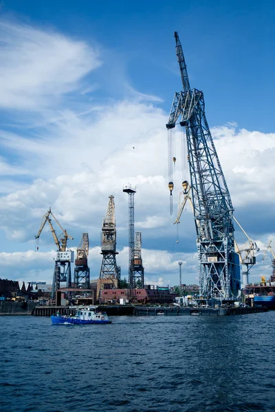 Grúas Industriales Puerto Para Descarga Buques — Foto de Stock