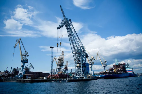 Grúas Industriales Puerto Para Descarga Buques — Foto de Stock