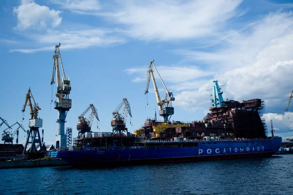 Grúas Industriales Puerto Para Descarga Buques — Foto de Stock