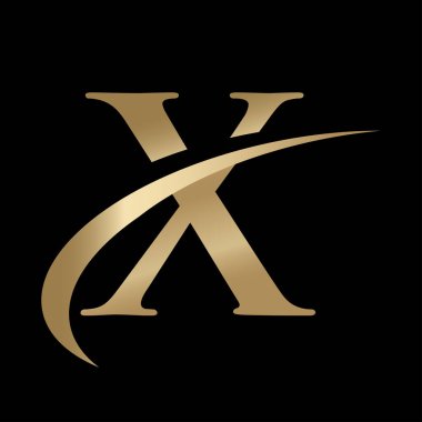 Swoosh Grafikli Altın Hız Harfi X Logosu