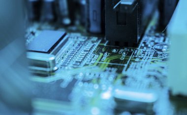 Elektronik bilgisayar donanım teknolojisi. Anakart dijital çip arka plan.