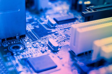 Elektronik bilgisayar donanım teknolojisi. Anakart dijital çip arka plan.
