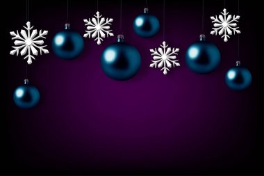 Noel kartı. Yılbaşı ağacı süsleri yakın çekim.