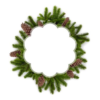 Beyaz bir arka plan üzerinde köknar-ağaç dalları. Noel sahne.