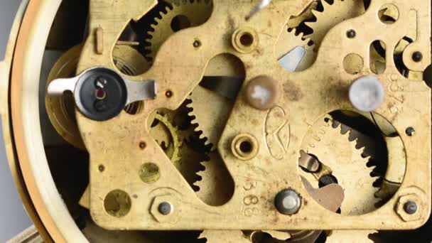 Old Clock Mechanism Working Close — Stock Video