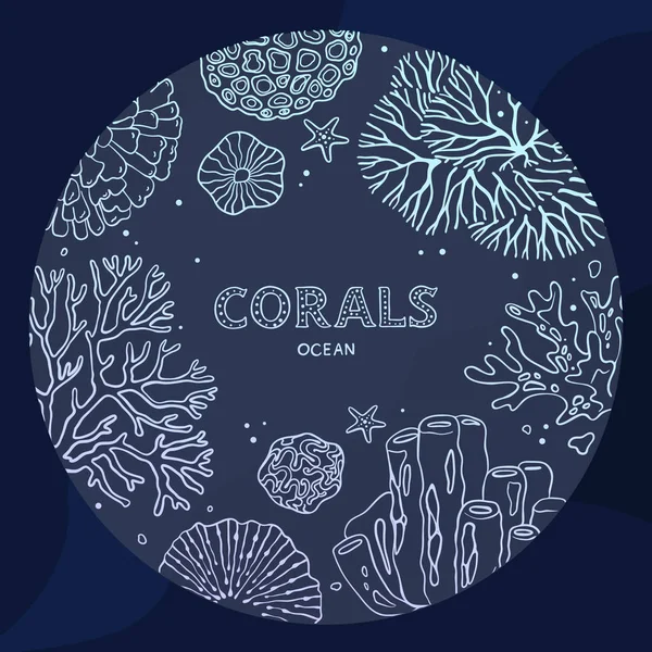 Plantas Fauna Marinas Oceánicas Aisladas Sobre Fondo Azul Arrecife Coral — Archivo Imágenes Vectoriales