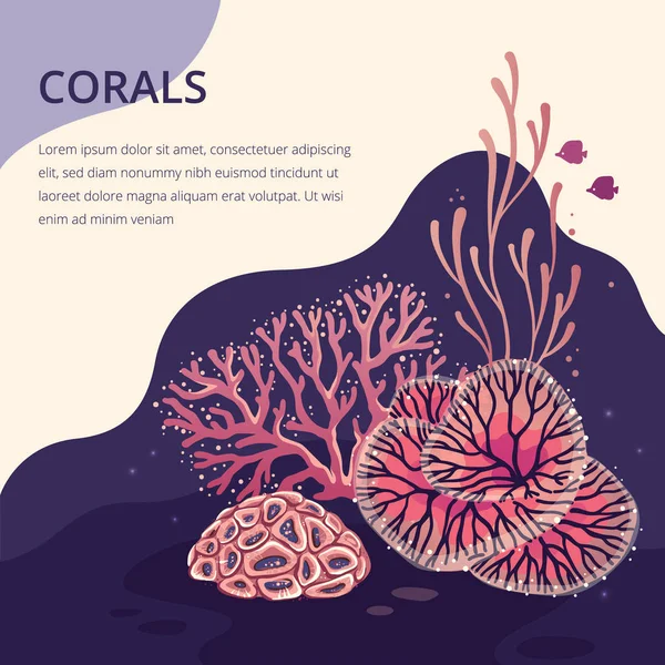 Belle carte corail pour imprimer — Image vectorielle