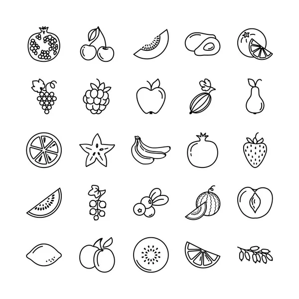 Conjunto de iconos con diferentes frutas — Archivo Imágenes Vectoriales