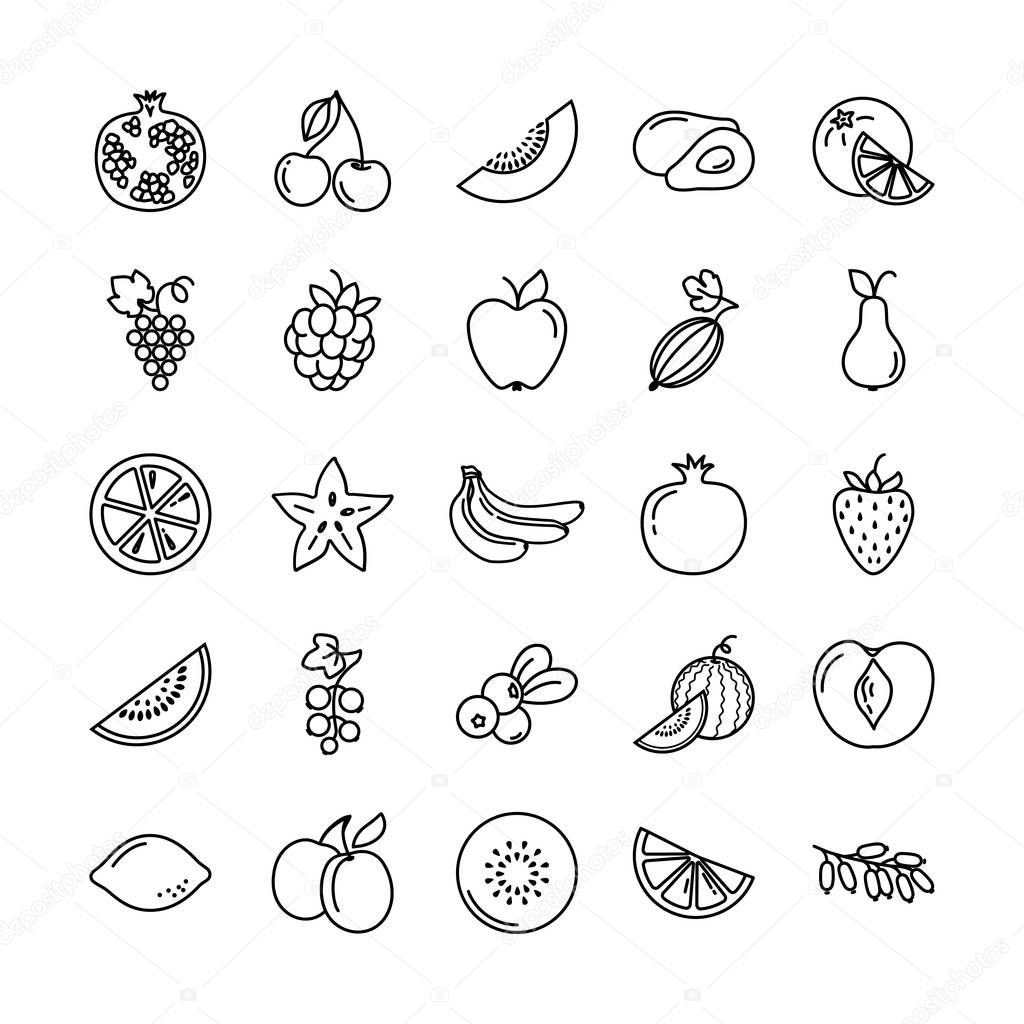 Set of icons with different fruits