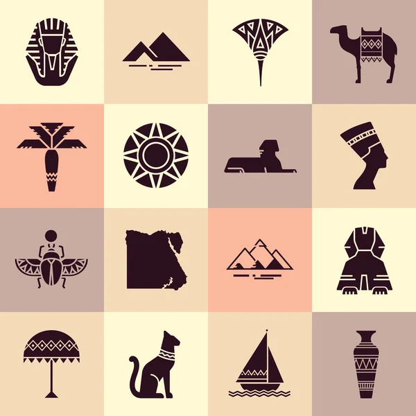 Uppsättning av ikoner i stil med platt design på temat Egypten. — Stock vektor