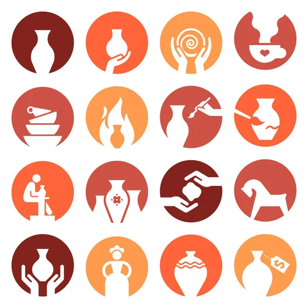 Hisse senedi vektör Illustration klasik pot ve kase. Çanak çömlek Icons set. El yapımı Seramik vazolar ve kavanoz dekore edilmiştir. Düz stil - vektör