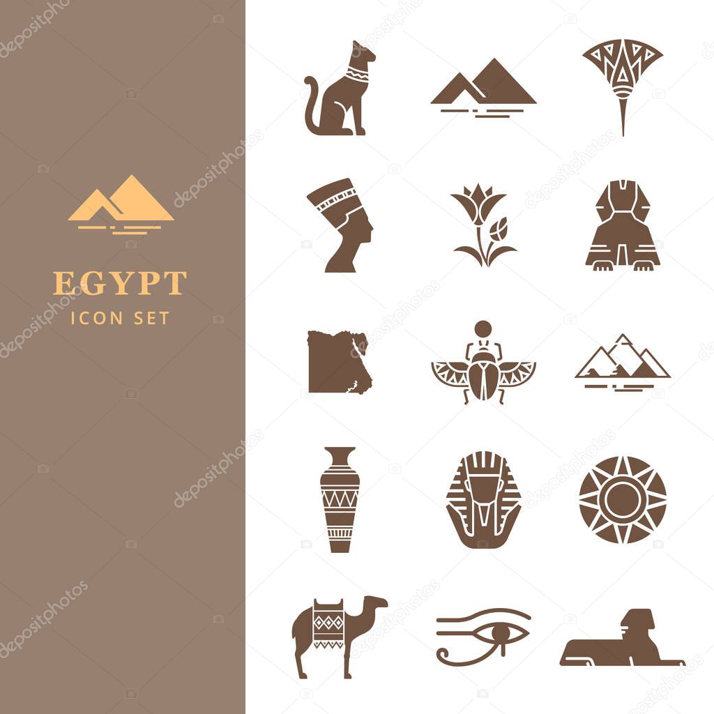 Egyptian icon set for a logo, website design, printing products and more. Classic elements of Egypt.
