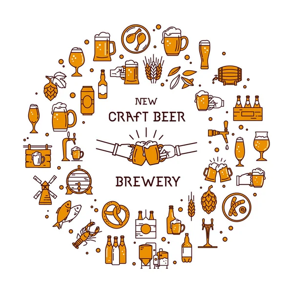 Um grande conjunto de ícones coloridos sobre o tema da cerveja, sua produção e uso em formato vetorial . — Vetor de Stock