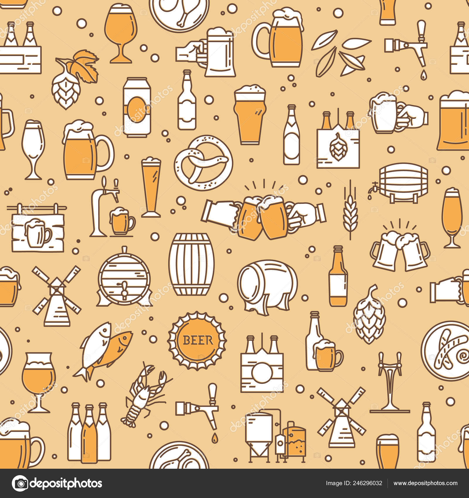 ビールをテーマにモダンなスタイルのシームレス パターン クラフト ビール アイコン ストックベクター C Maludk