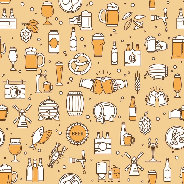 Patrón inconsútil kraft iconos de la cerveza en estilo moderno sobre el tema de la cerveza . — Vector de stock