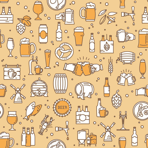 Seamless pattern kraft beer icons in modern style on the theme of beer.