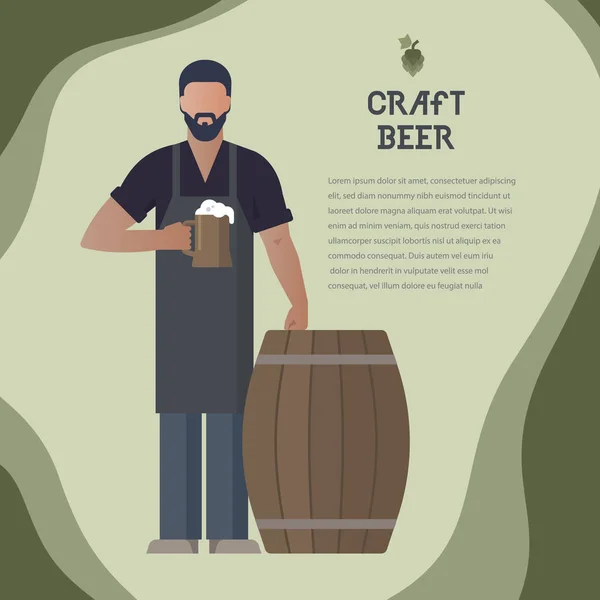 Brewer Own Brewery Beer Hand Demonstrating Beer Barrels Vector Illustration — Stock Vector