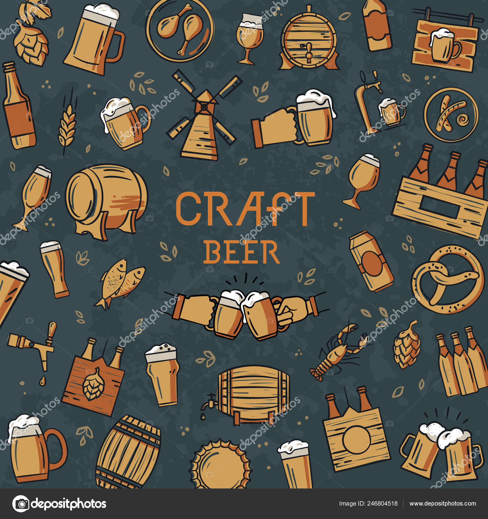 ビールのトピック上のカラフルなアイコンの手描きテンプレート ストックベクター C Maludk