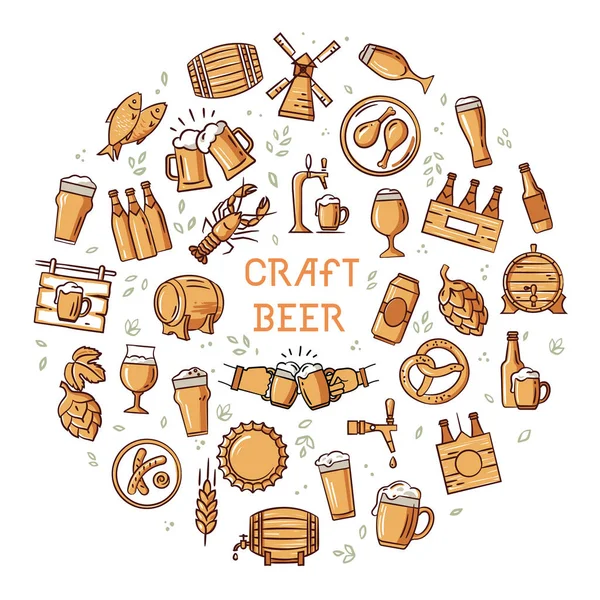 Bir büyük bira, üretim konusunda renkli simgeler ayarlayın ve vektör biçiminde kullanın.