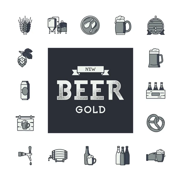 복고 스타일 맥주 아이콘의 집합입니다. 펍, 바, 맥주 양조장에 대 한 로고. — 스톡 벡터