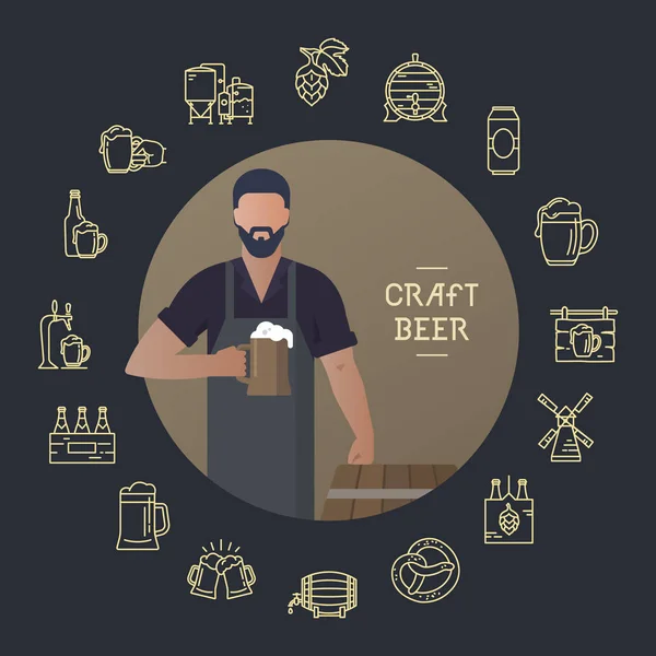 Template man with a beer in hand with a place for the text. — Stock Vector