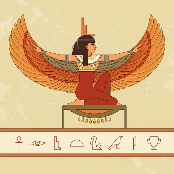 埃及女神伊希斯美丽的埃及妇女的动画画像. — 图库矢量图片#