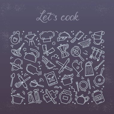 Mutfak ve pişirme sağlar yazı ile Tema simgeleri arka plan yemek.