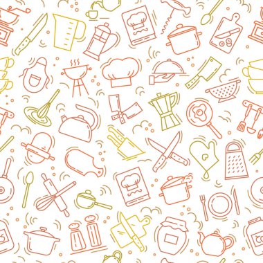 Mutfak öğeleri çeşitli mutfak konulu kesintisiz çok renkli desen.