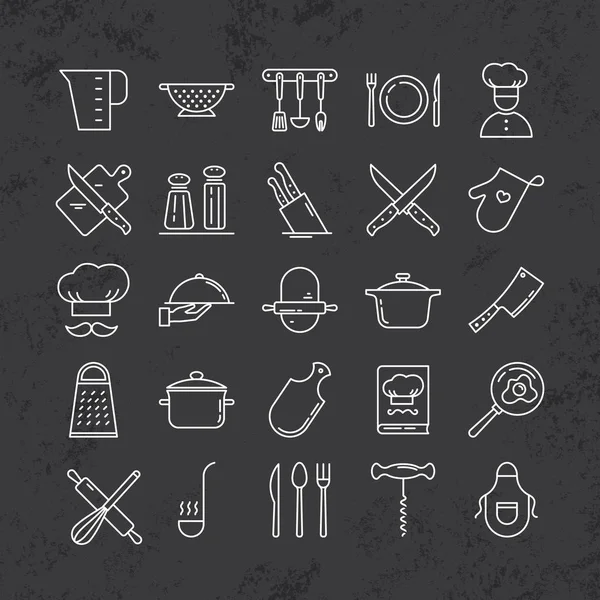 Conjunto de ícones de linha limpa com vários utensílios de cozinha e objetos relacionados com a cozinha . — Vetor de Stock