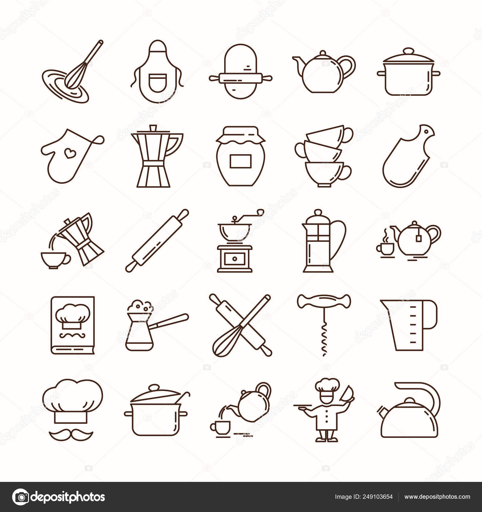 conjunto de coloridos iconos de herramientas de cocina. cosas de