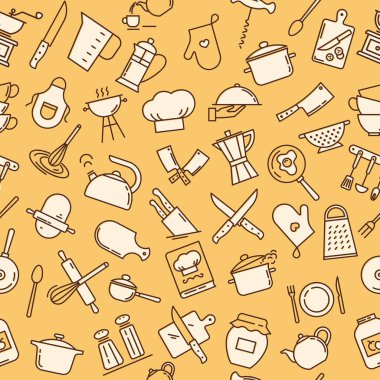 Mutfak öğeleri çeşitli mutfak konulu seamless modeli.