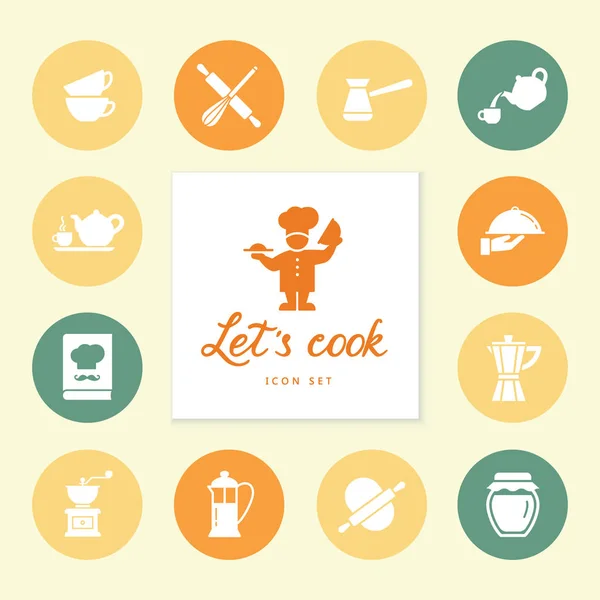 Set di icone della linea pulita con vari utensili da cucina e oggetti correlati alla cucina . — Vettoriale Stock