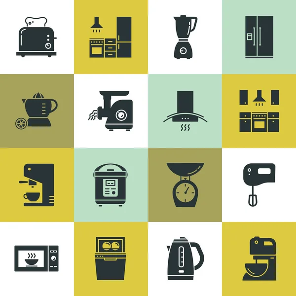 Reihe sauberer Symbole mit verschiedenen Küchenutensilien und Kochutensilien. — Stockvektor