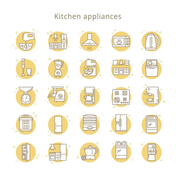 Ensemble d'icônes d'appareils de cuisine dans le style de ligne isolé sur le fond blanc . — Image vectorielle