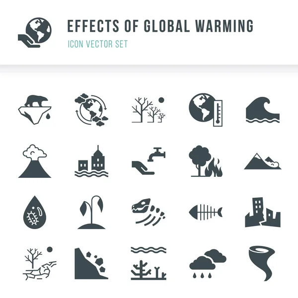 Conjunto de ícones de aquecimento global. Desastres naturais causados pelas alterações climáticas . — Vetor de Stock