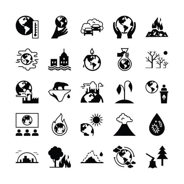 Set of vector icons on the theme of ecology, global warming and ecology problems of our planet. — Stock Vector