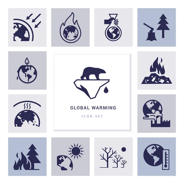 Global Warming vector iconen op het thema van de ecologie problemen van onze planeet als geheel. — Stockvector