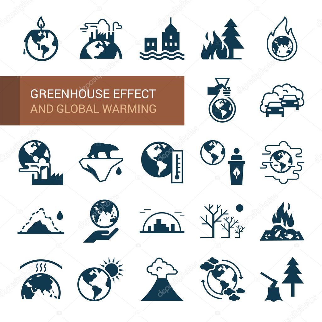 Different variants of environmental icons on the theme of ecology in flat style isolated on white background.