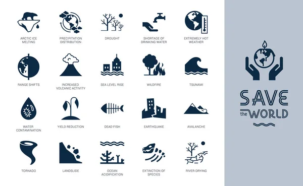 Olika varianter av miljö ikoner på temat ekologi i platt stil isolerad på bakgrunden. — Stock vektor