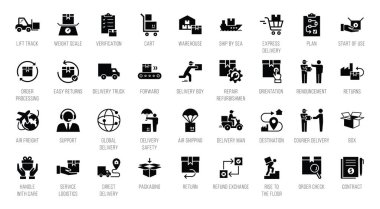 Hızlı teslimat Lojistik Simgeler büyük düz stil ayarla.