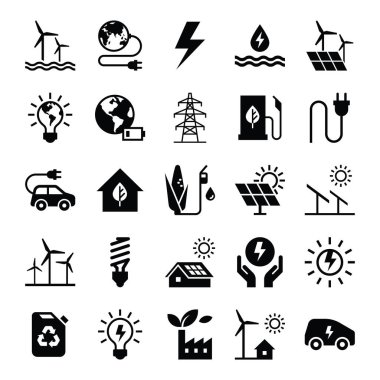 Green energy icon set in flat style. clipart