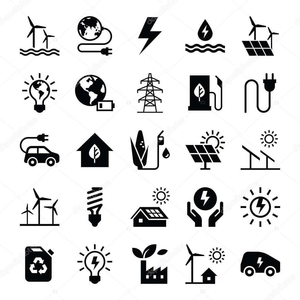 Green energy icon set in flat style.