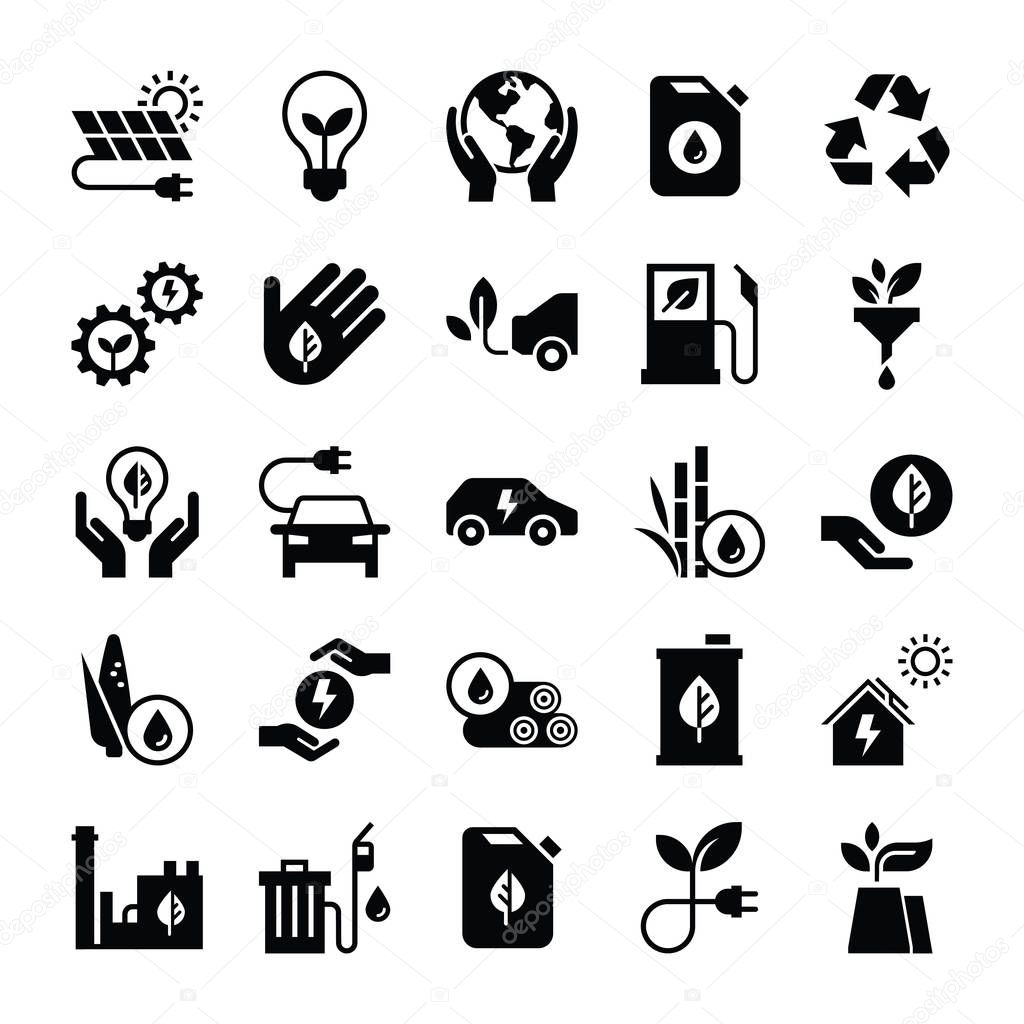 Green energy icon set in flat style.