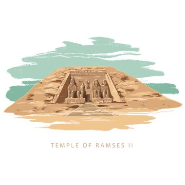 Renkli vektör illüstrasyon Ramses büyük tapınak 2 el beyaz arka planda çizilmiş.