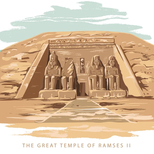 El Gran Templo en Abu Simbel, Egipto — Vector de stock