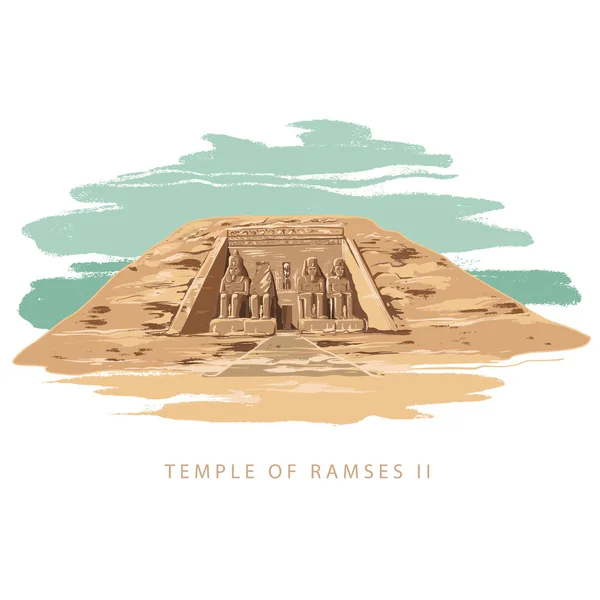 Kleurrijke vector illustratie de grote tempel van Ramses 2 hand getrokken in witte achtergrond. — Stockvector