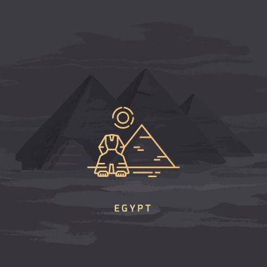 Piramit, Sfenks ve güneş - Mısır'ın en ünlü sembolü Vektör simgesi.