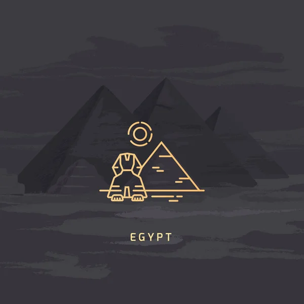Icono vectorial del símbolo más famoso de Egipto: la pirámide, la esfinge y el sol . — Vector de stock