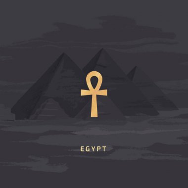 Vektör simgesi Mısır piramitleri Ankh elle çizilmiş vektör arka plan izole